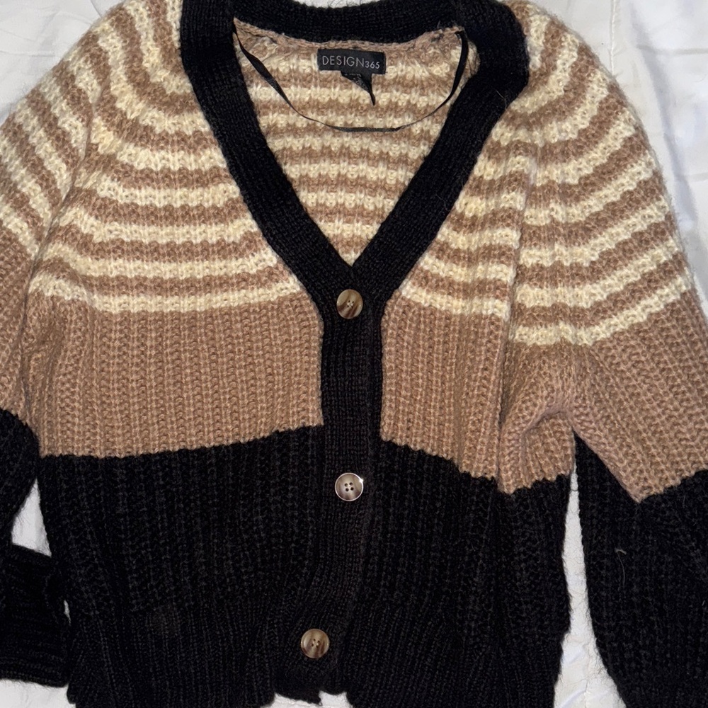 Women's Striped Black and Brown Sweater